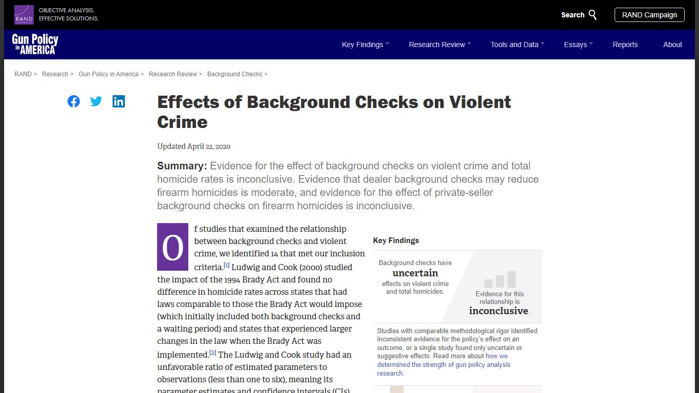 Effects of Background Checks on Violent Crime | RAND